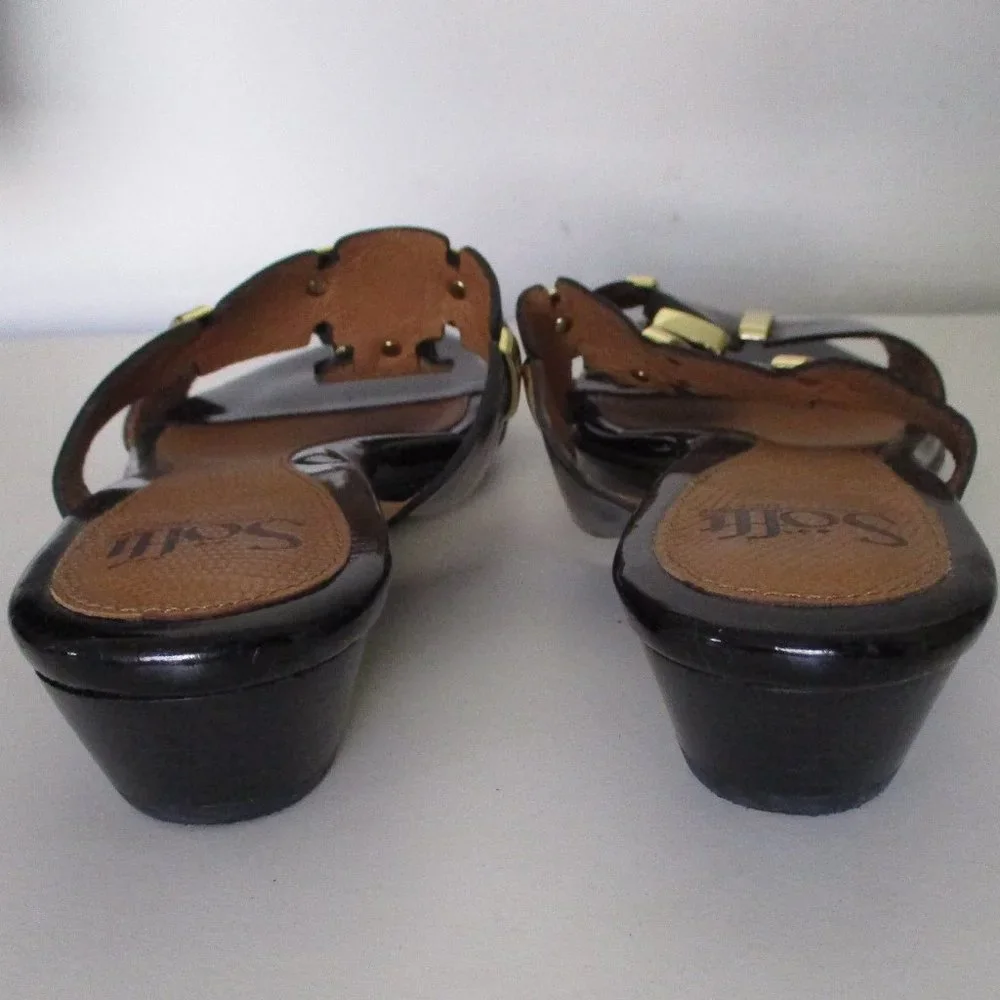 Sofft Womens Black Patent Leather Gold Accents Flat Slide Sandal NWOB - Size 8W - Picture 5 of 10